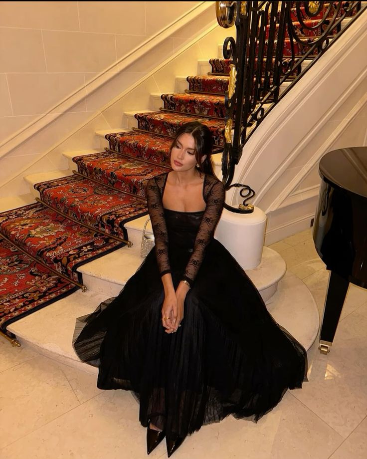 Black Evening Dress Elegant Lace Party Dress