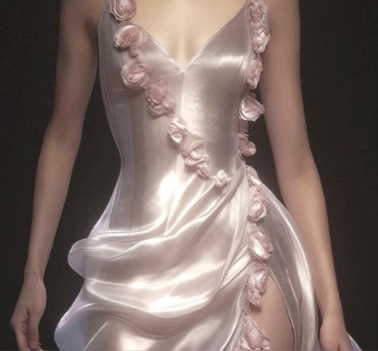 3D Flowers Sexy Long Dress,Pink V Neck Evening Party Dress fg7377