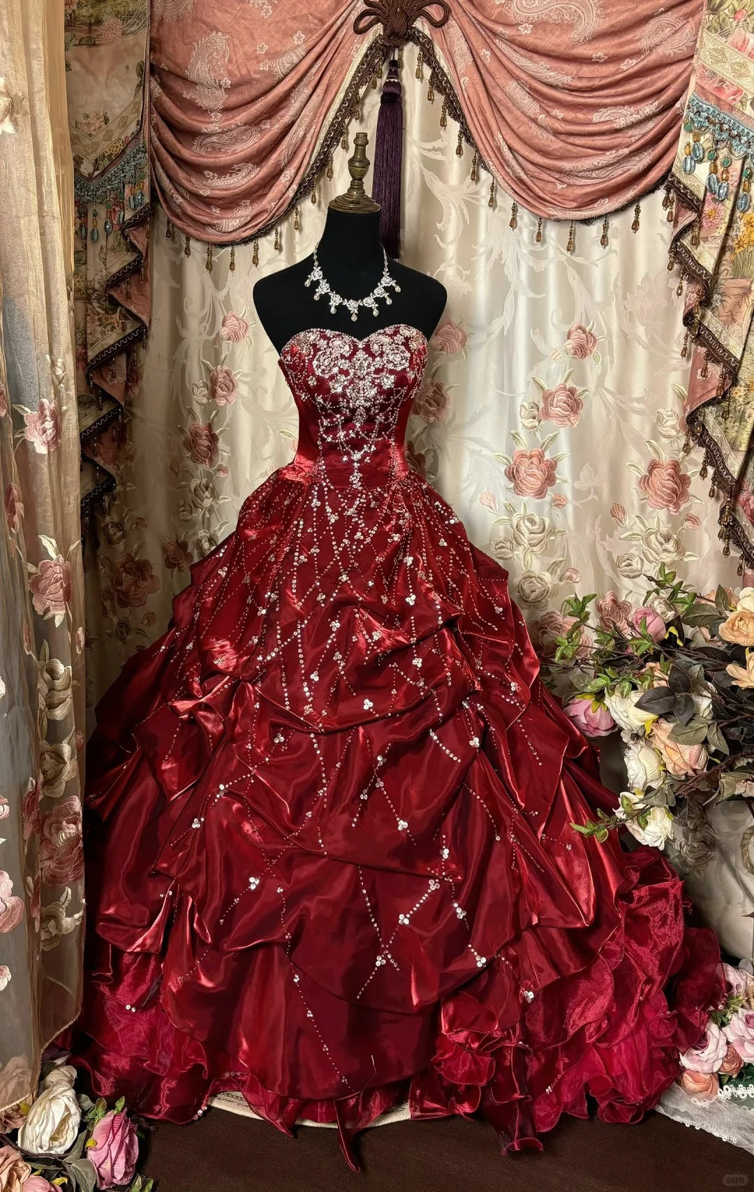 A line burgundy quinceanera dress for girls birthday party prom dresses sweet 16 dresses fg7368
