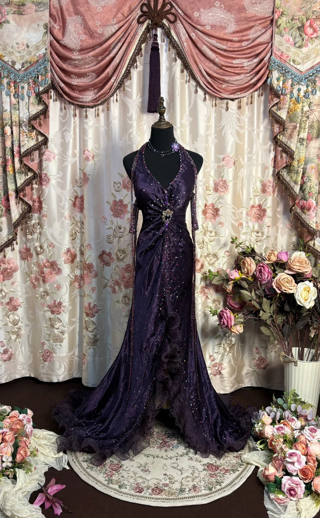 Grape Halter Prom Dresses Long Evening Party Dress fg7348