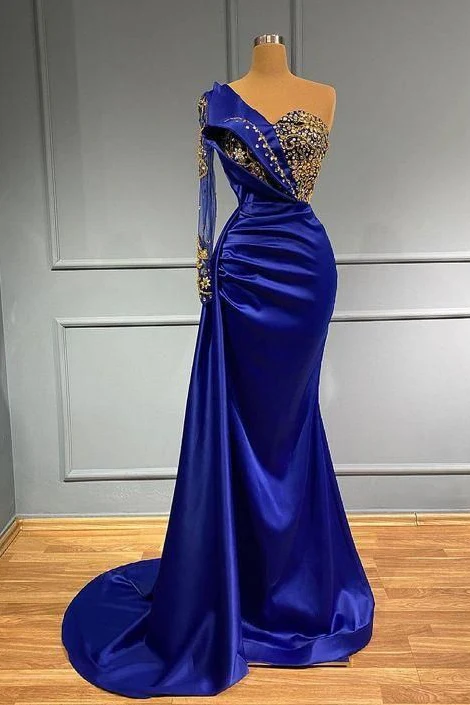 One Shoulder Long Sleeve Mermaid Prom Dress