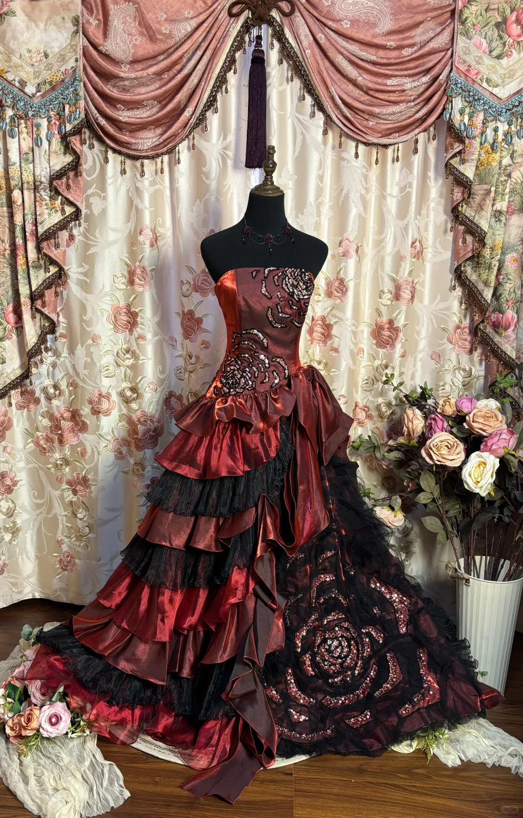 A Line Burgundy Strapless Prom Dresses Long Evening Party Dress fg7343