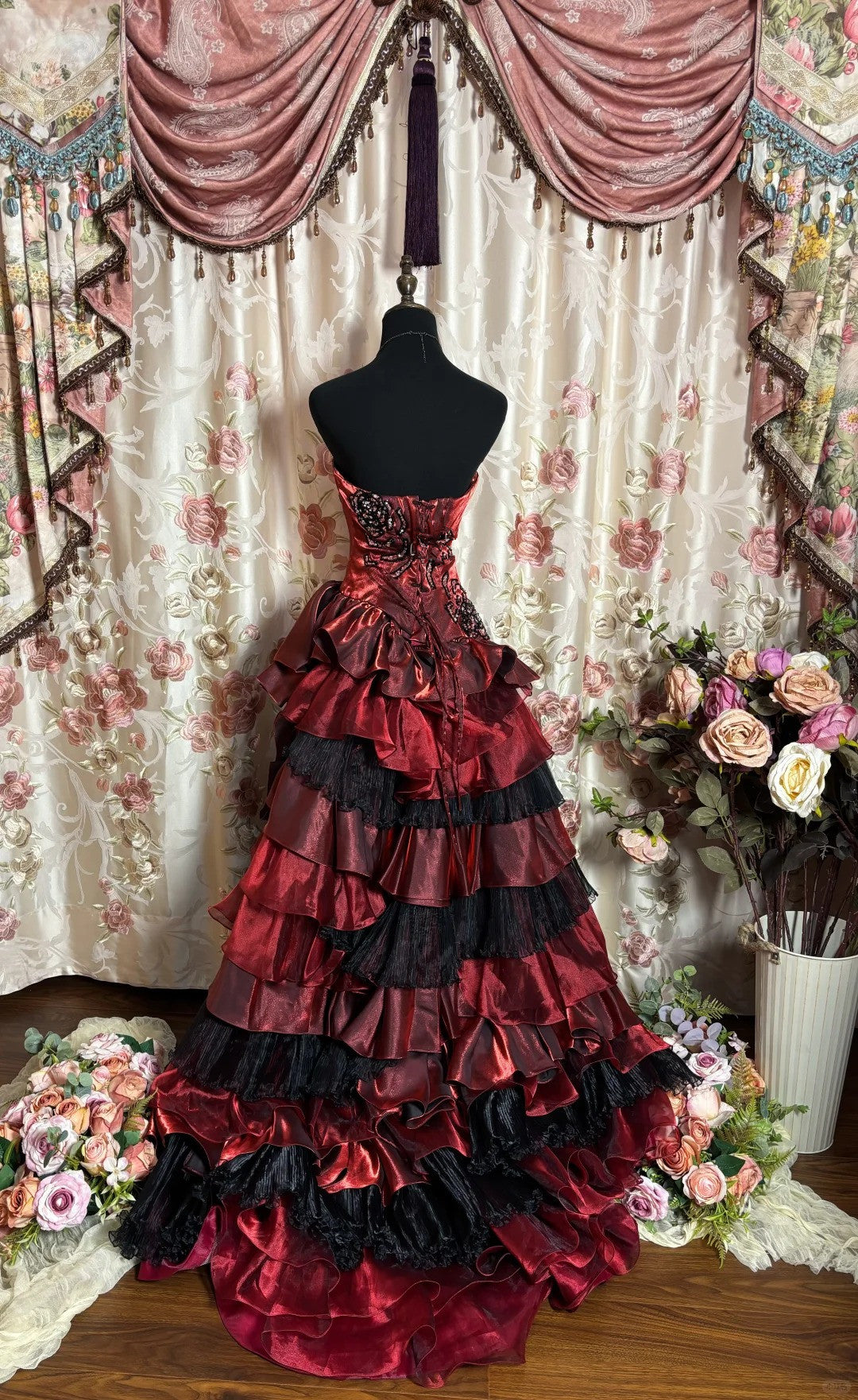 A Line Burgundy Strapless Prom Dresses Long Evening Party Dress fg7343