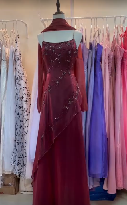 Burgundy Prom Dresses Evening Dress Floor Length Party Gowns