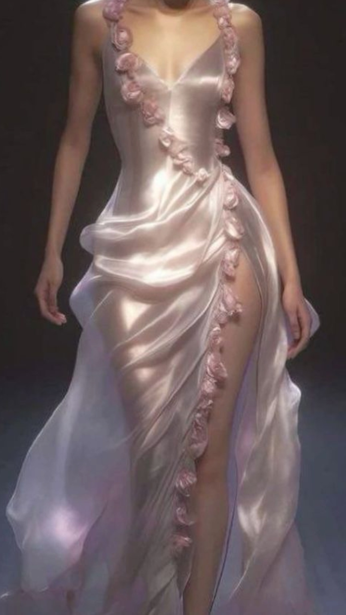 3D Flowers Sexy Long Dress,Pink V Neck Evening Party Dress fg7377