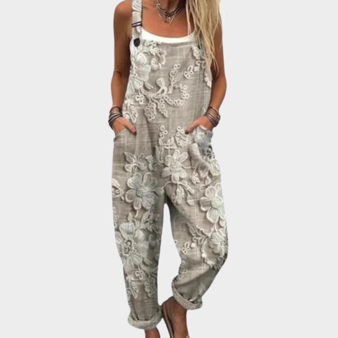 Embroidered Floral Pocket Overall Dungaree Jumpsuit