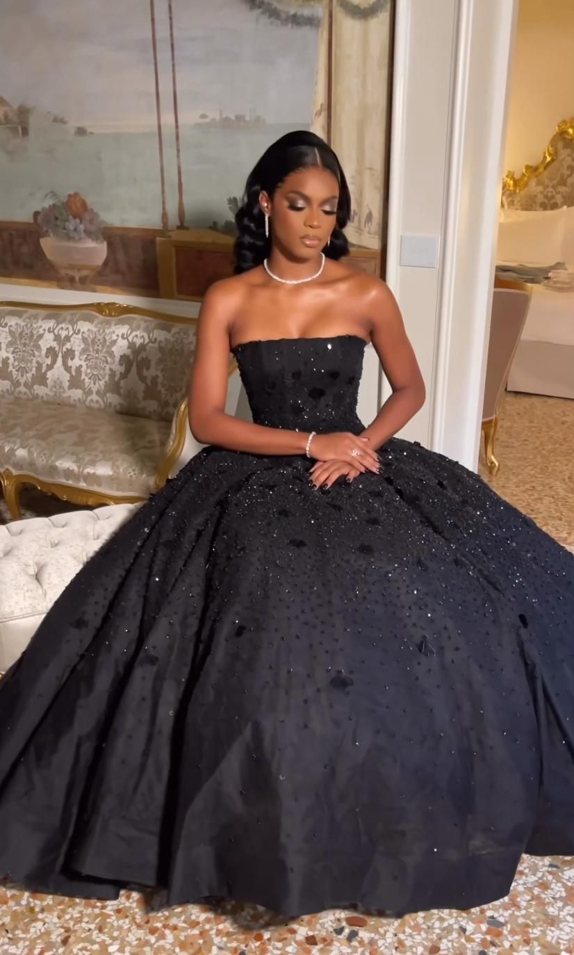 Black A Line Long Prom Dressstrapless Black Evening Dress