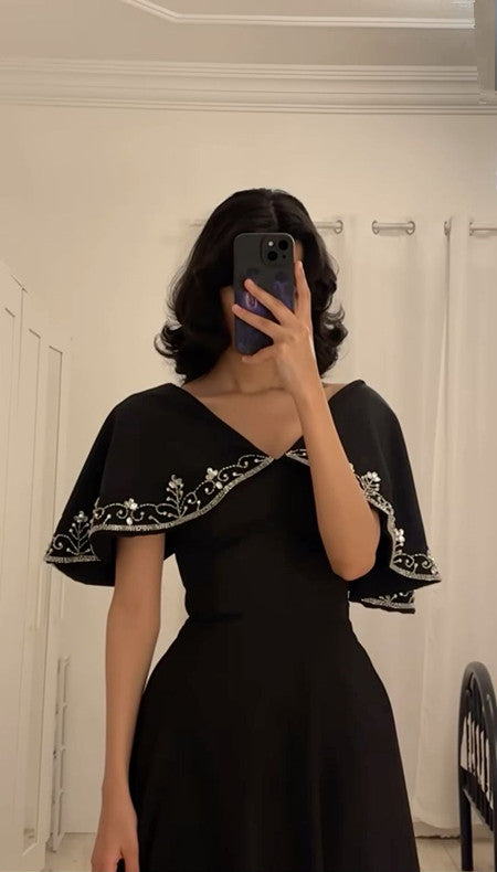 Black A Line Long Prom Dressblack Evening Dress