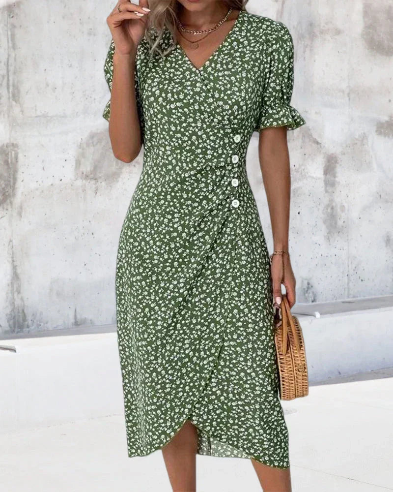 Geraldine Boutique Short Sleeve Dress with Floral Print Statement Occasion Edit