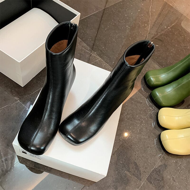 Sheepskin Slimming Boots Elegant Glove-Like Ankle Boots Sculptural Heel Back Zipper Boots