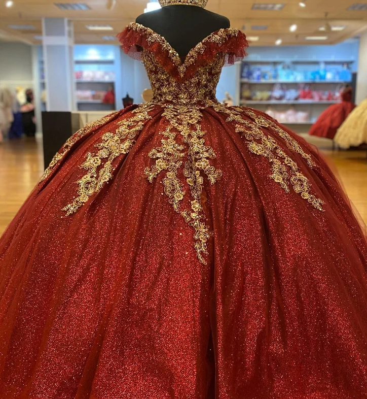 Dark Red Sequins Quinceanera Dresses 2024, Lace Up Ball Gown Prom Gowns