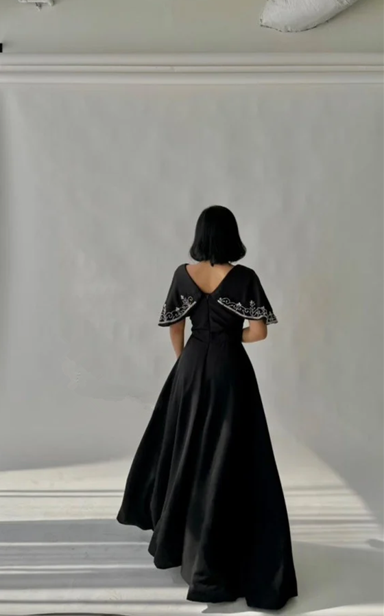 Black A Line Long Prom Dressblack Evening Dress