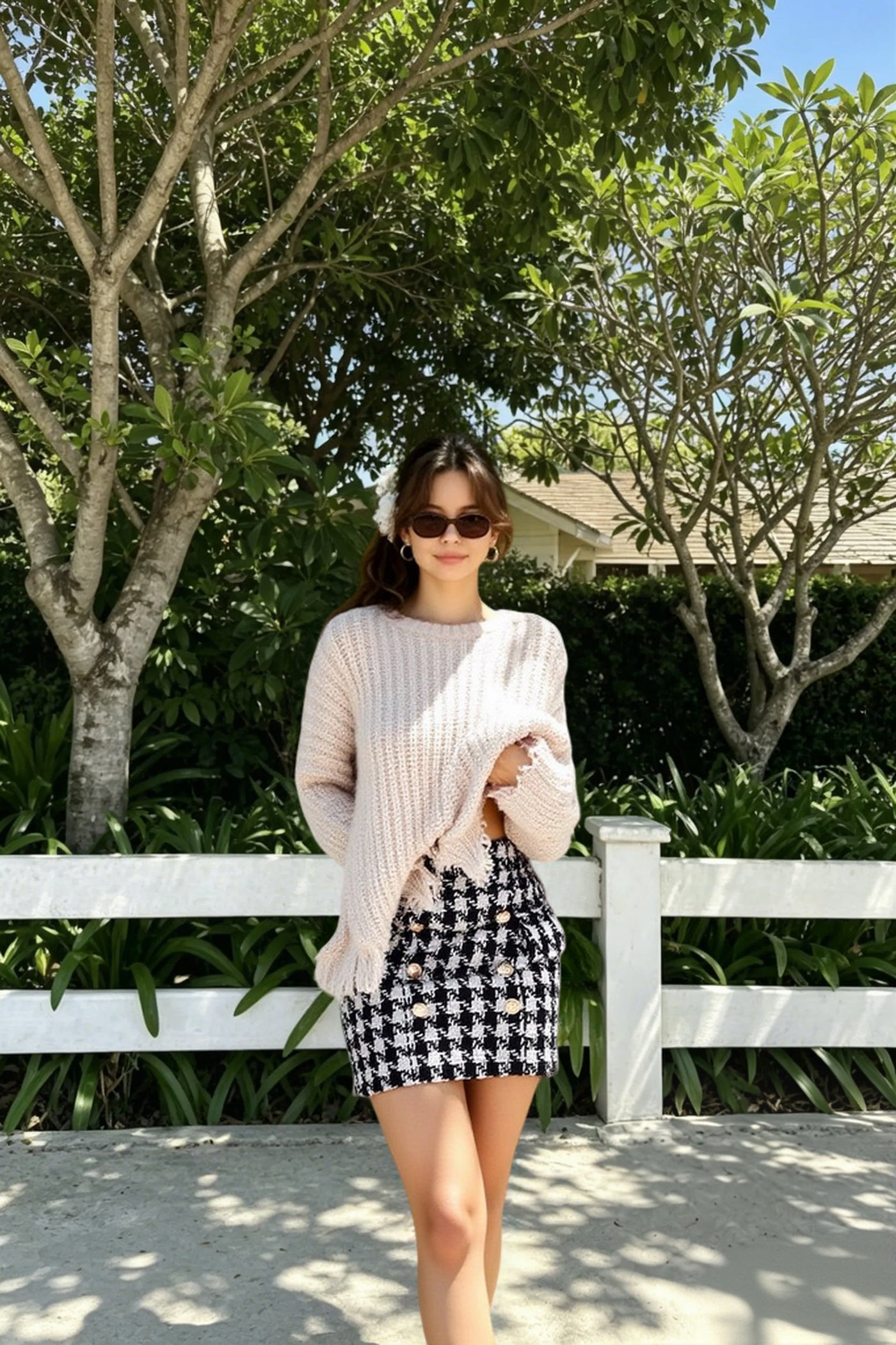 HIGH STREET Runway Designer Lion Buttons Tweed Houndstooth Mini Skirt
