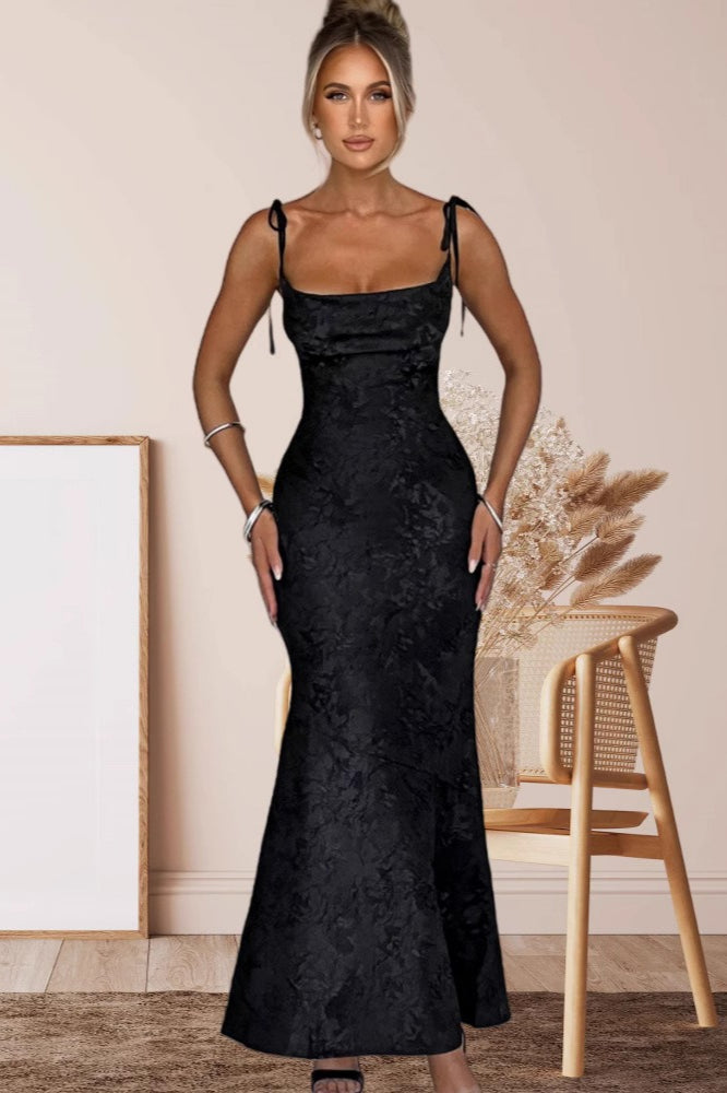Jacquard Square Neck Backless Mermaid Maxi Dress