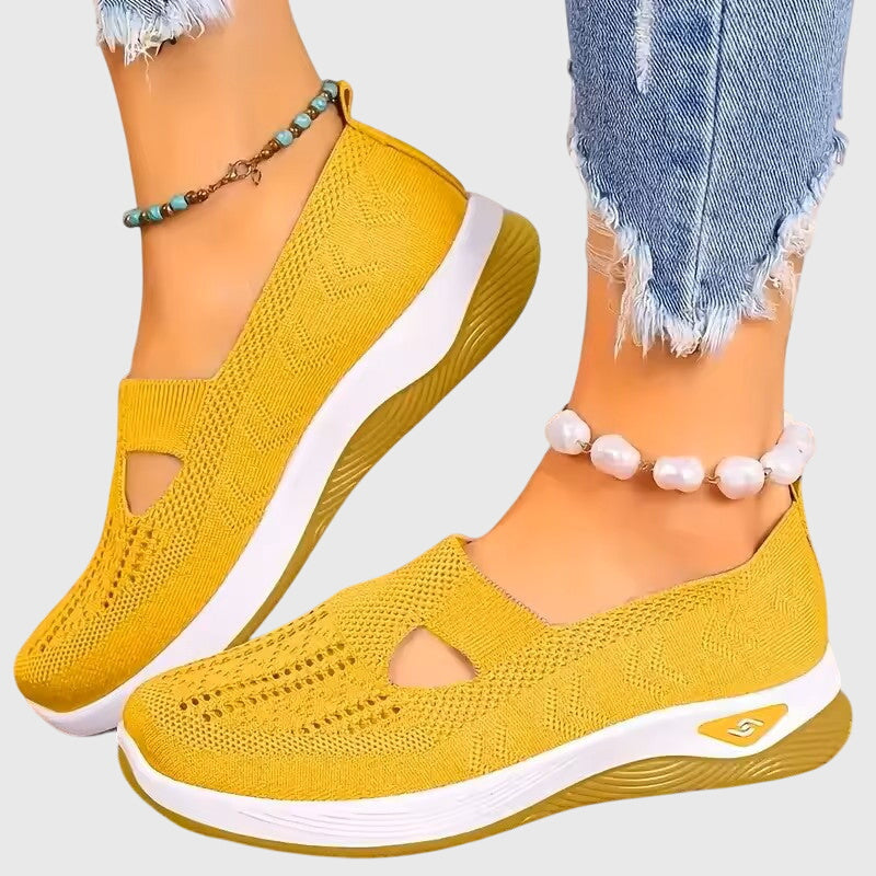Cut Out Mesh Knit Slip On Wedge Sneakers