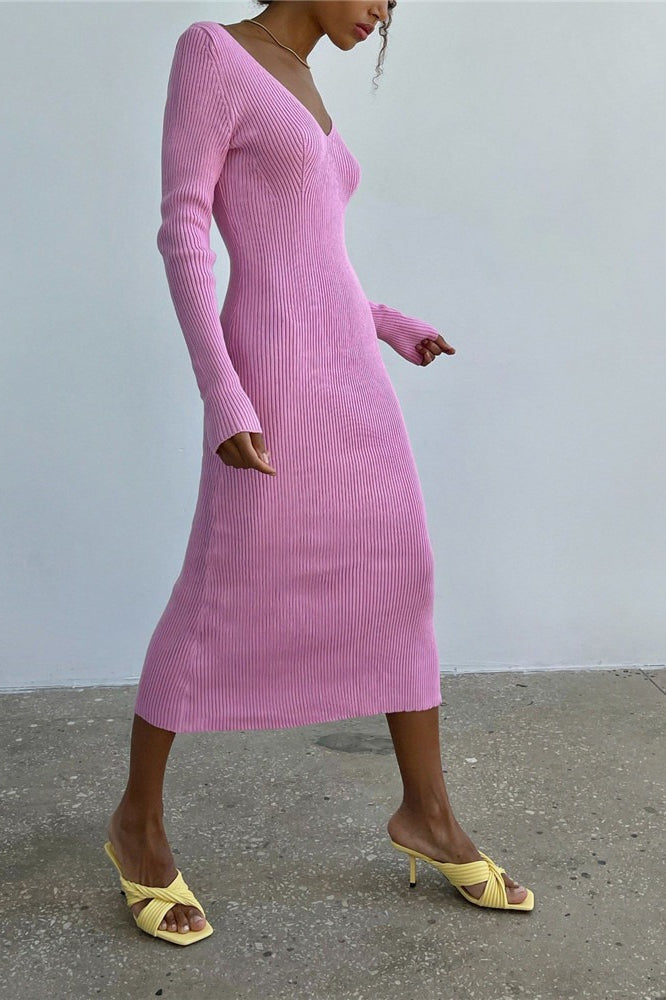 Long Sleeve Ribbed Sweater Dress