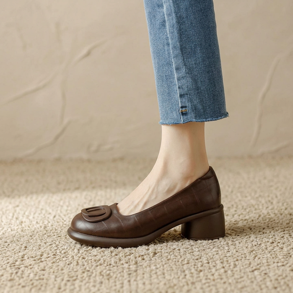 Round Toe Slip On Block Heel Loafers