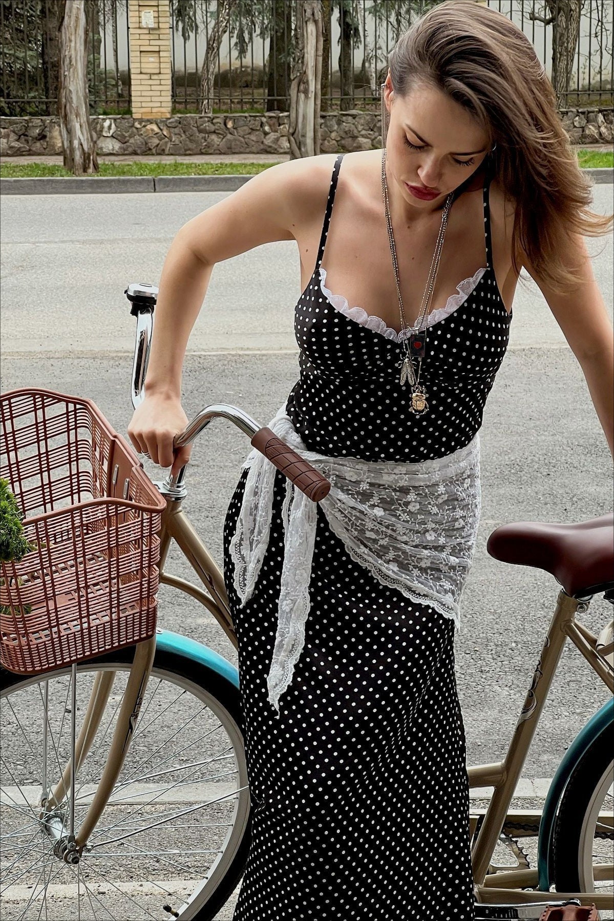 Polka Dot Lace Trim Cami Maxi Dress - View 2
