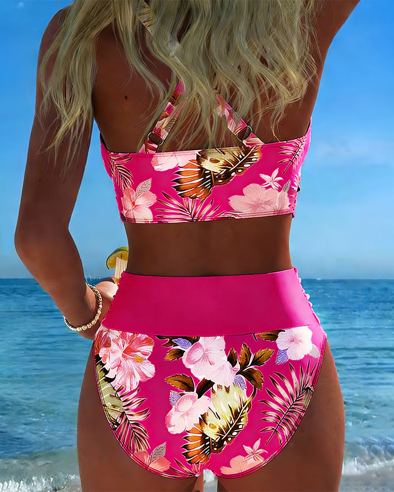 Floral Print Wrap Bikini Set