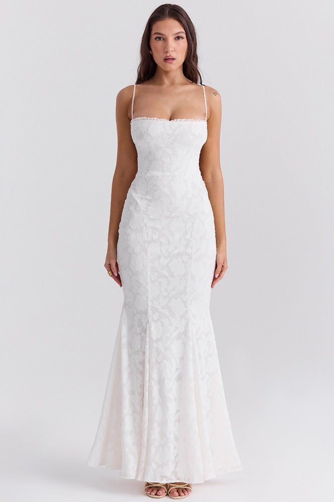 Lace Square Neck Spaghetti Strap Mermaid Gown