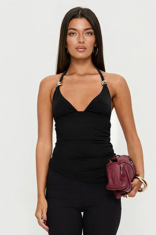 Halter Neck Backless Smocked Cami Top
