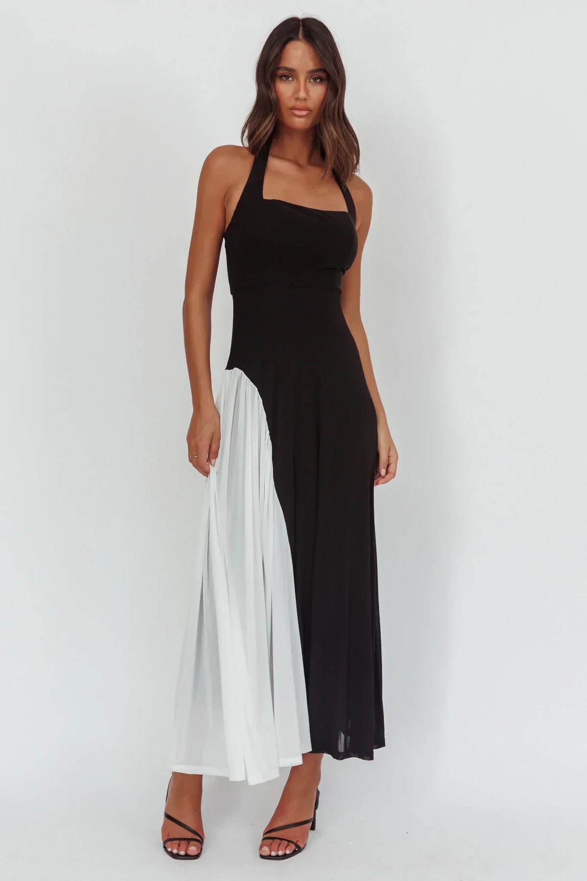 Lira Contrast Halter Maxi Dress Black White