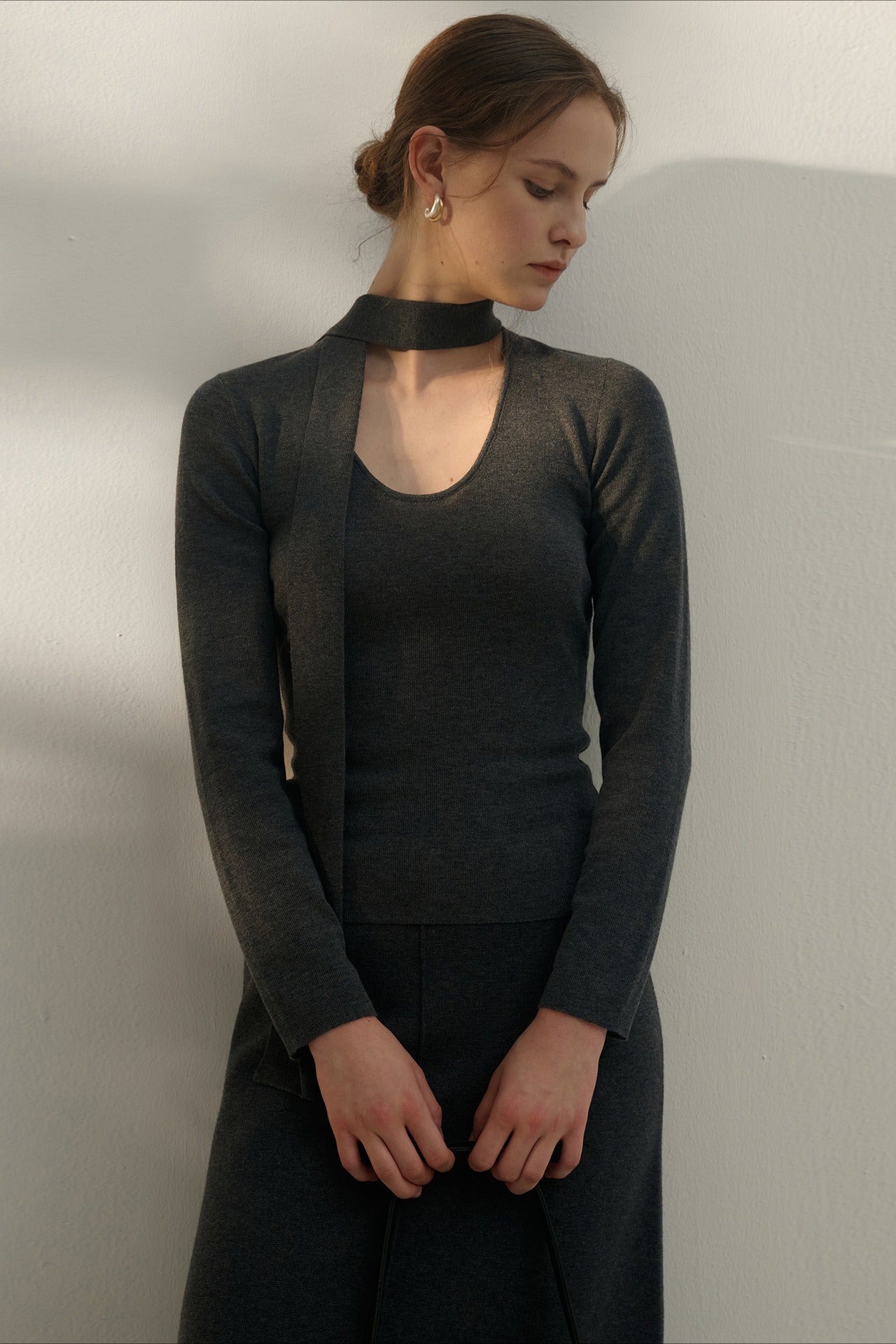 Tie Detail UNeck Wool Knit Top