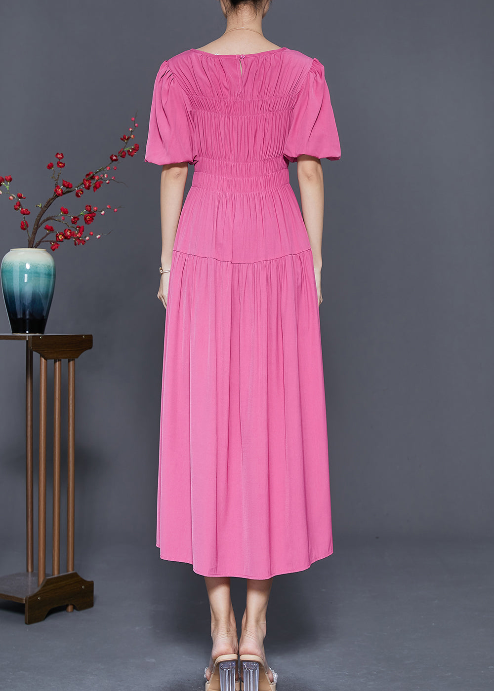 Puff Sleeve Smocked Bodice Empire Waist Tiered A-Line Maxi Dress