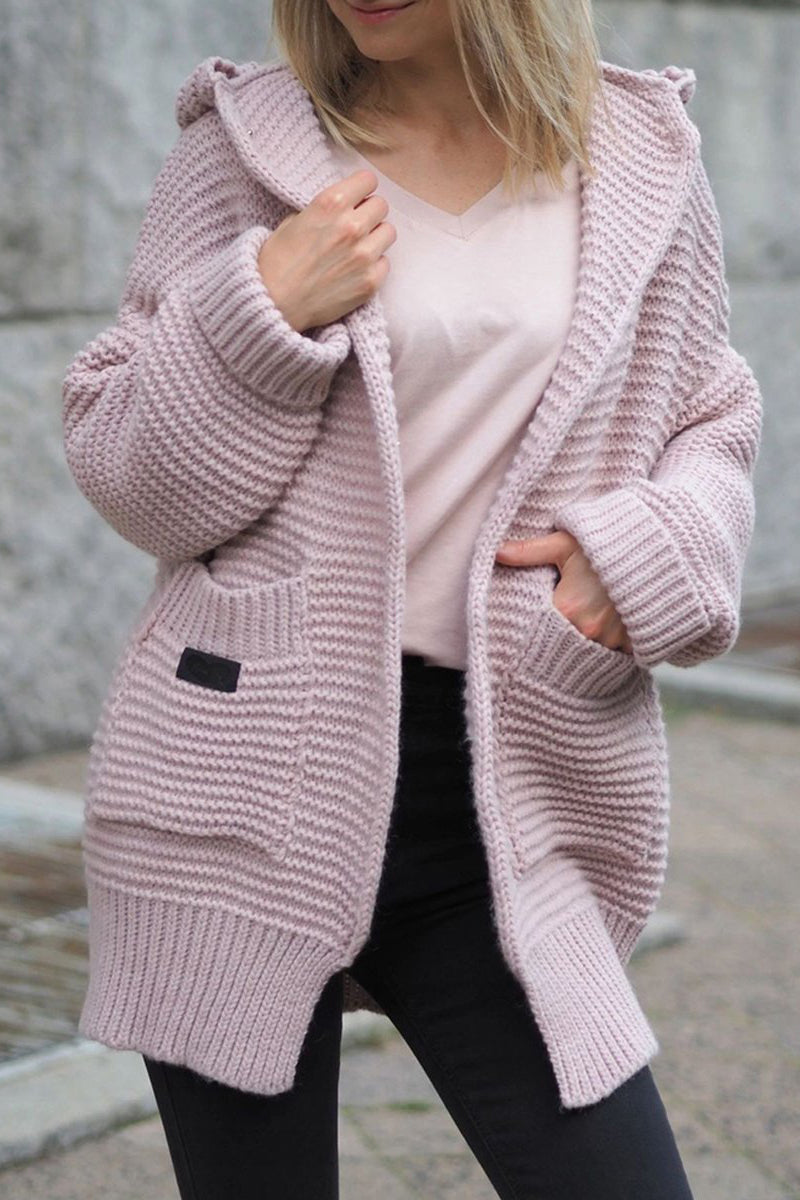 Pocket Hooded Button Oversized Cardigan