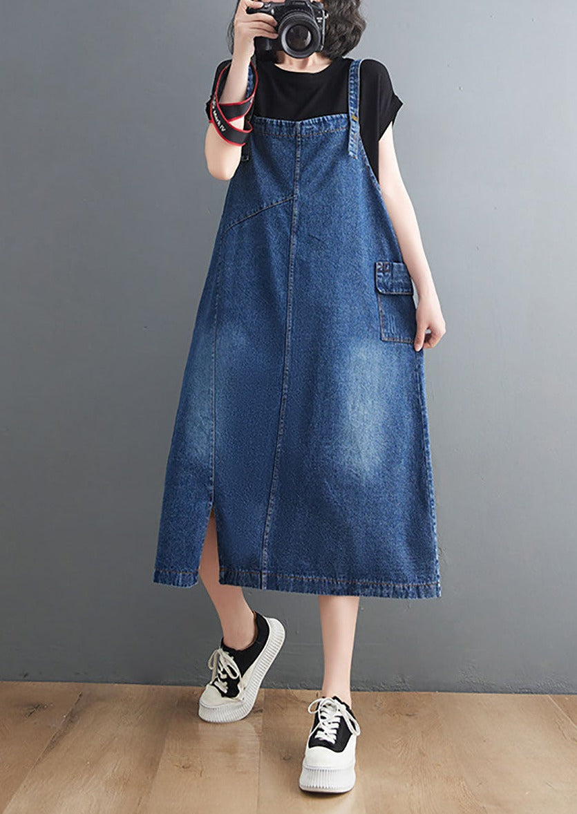 Women Summer Casual Washed Spliced Denim Overall Dress - Omychic