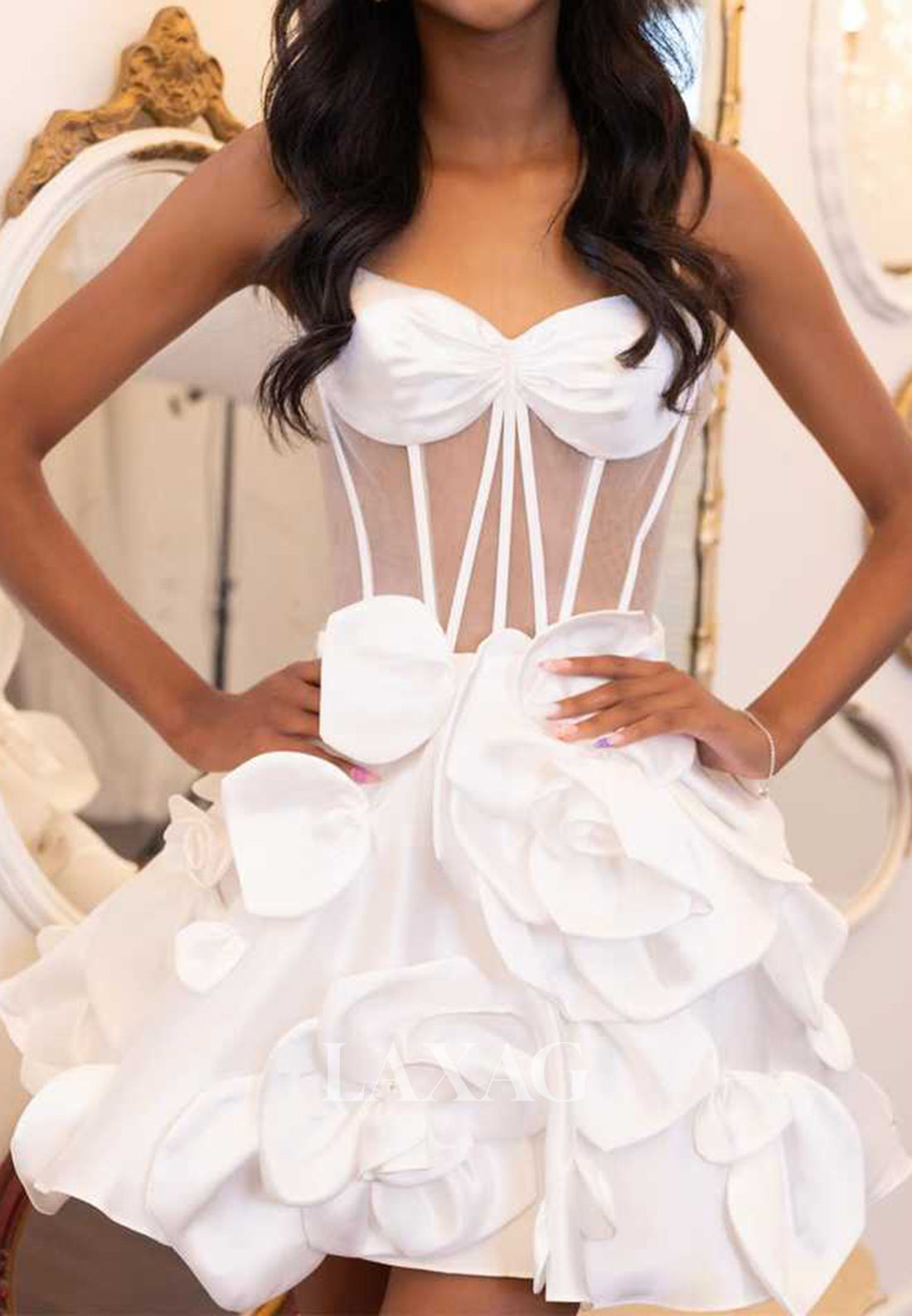 Spaghetti Straps Sweetheart Sleeveless Floral Embellished Pleated A-Line Homecoming Dress