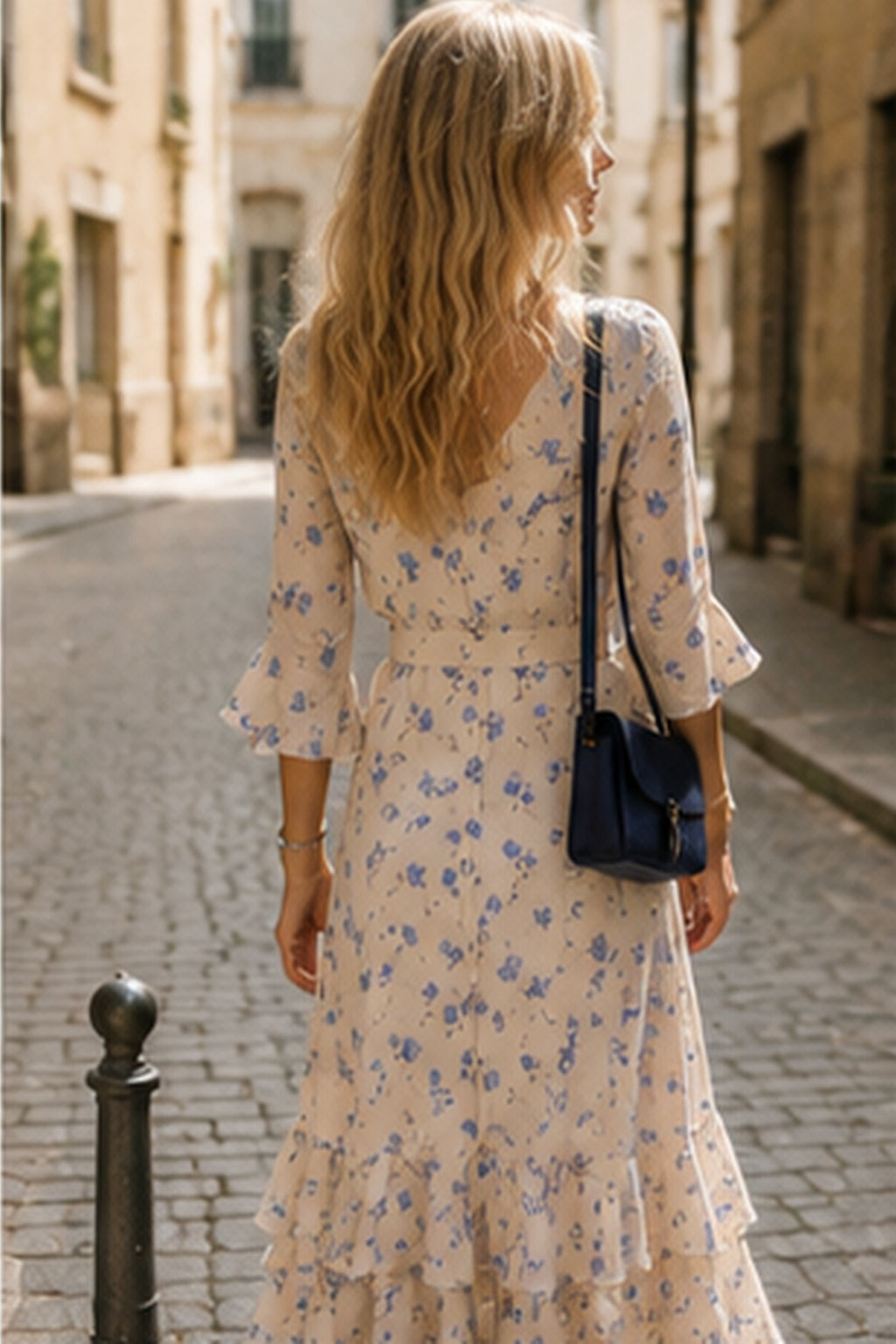 Flared Sleeve Floral Dress