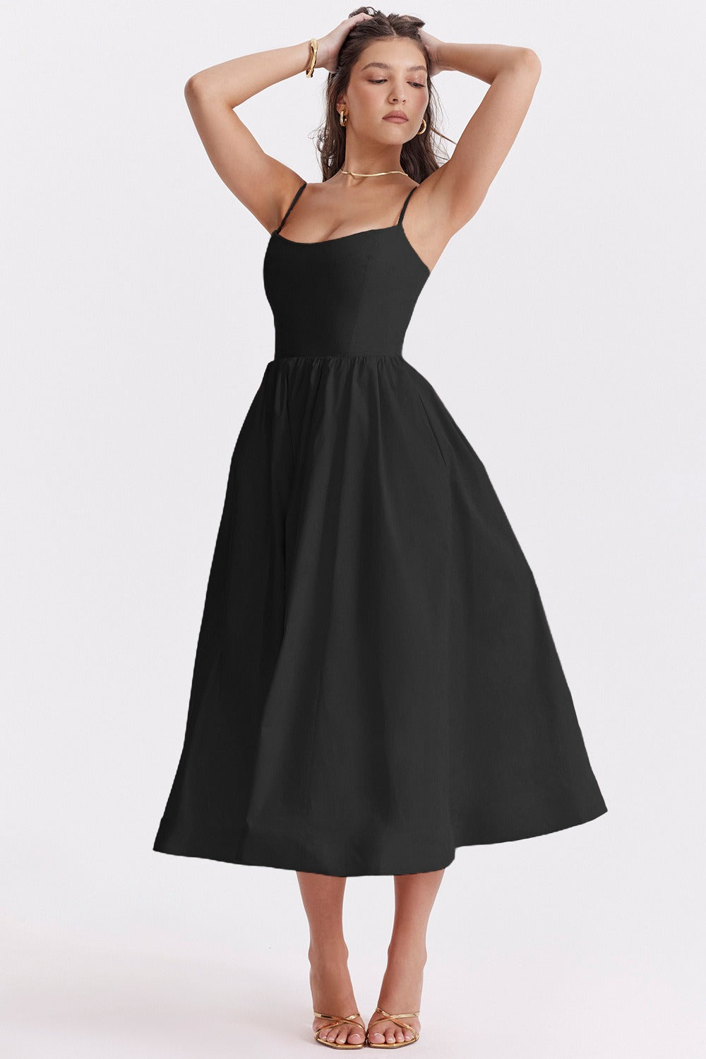 Spaghetti Strap Scoop Neck Fit and Flare Midi Dress