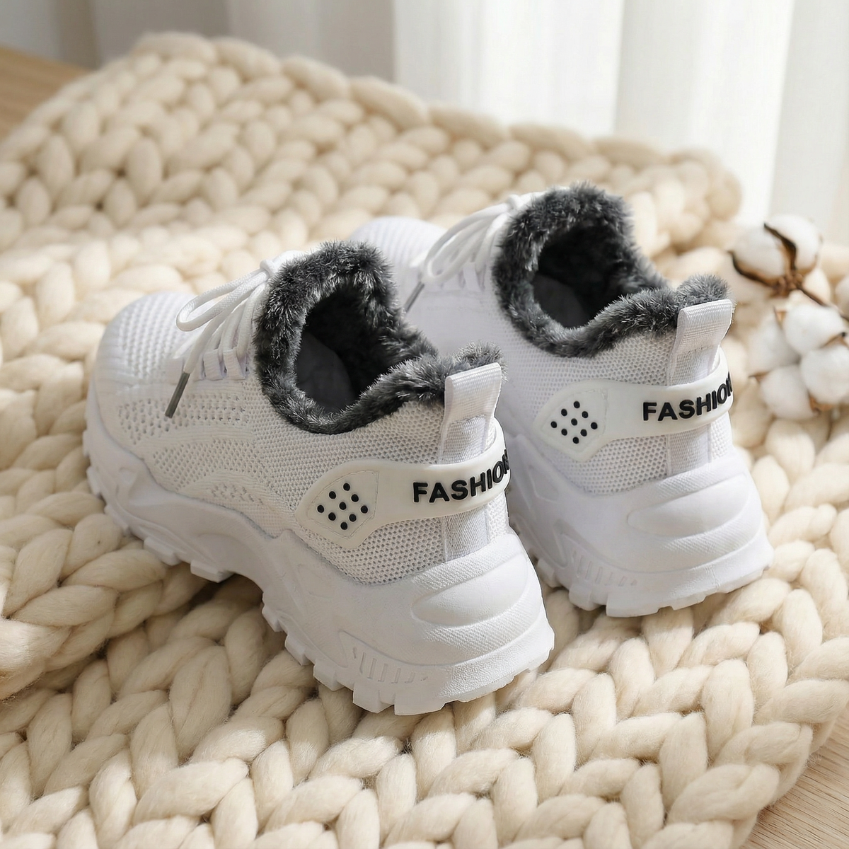Lace Up Fleece Lined Chunky Sneakers