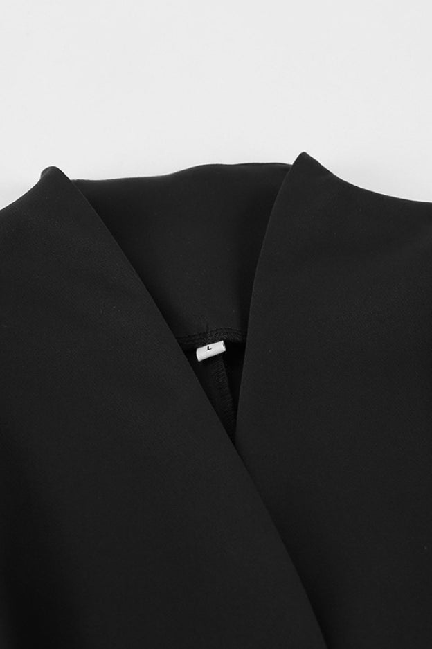 Black V-Neck Ruched Waist Blazer