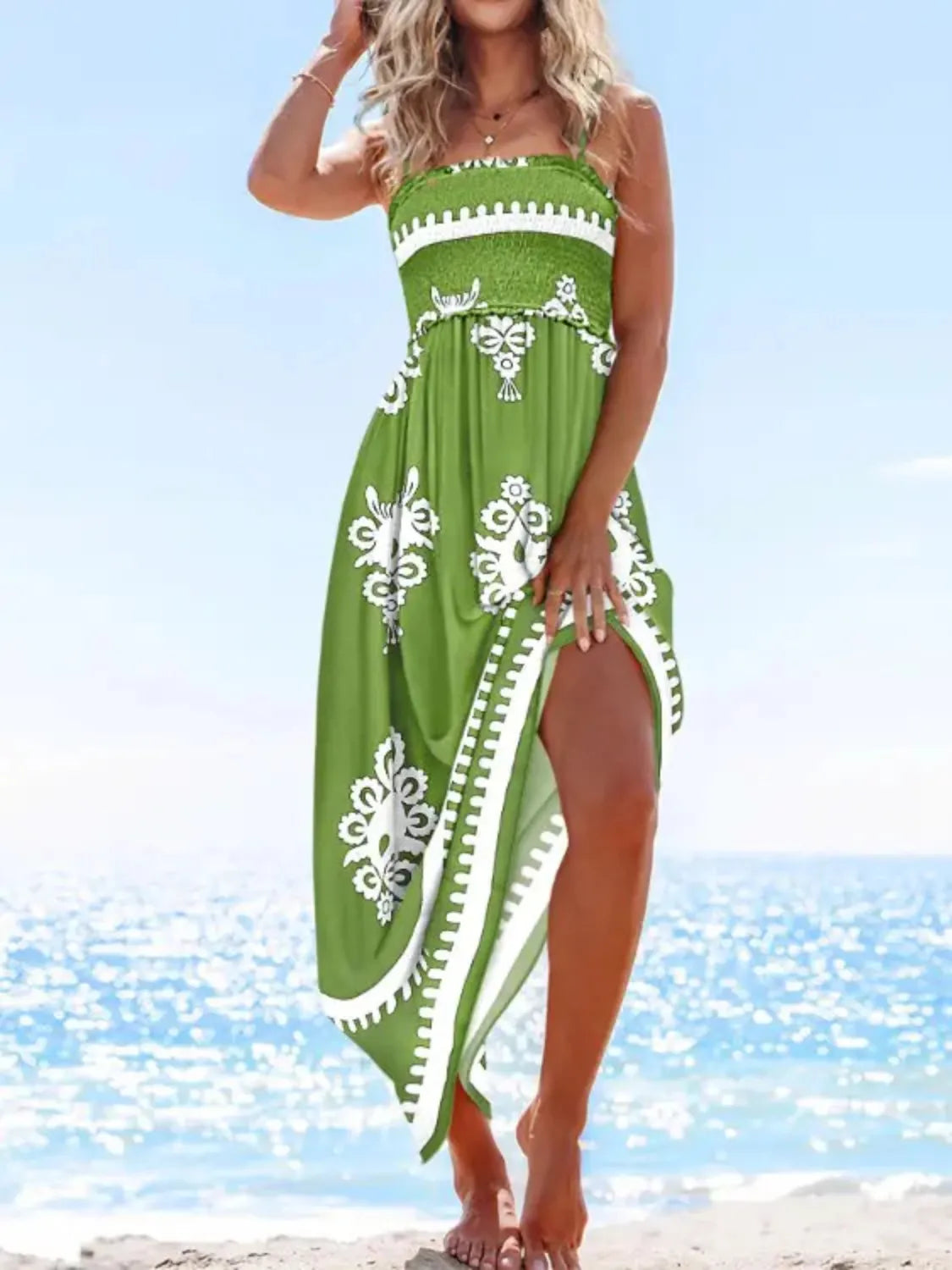 Paisley Print Smocked Bodice Cami Pocket Maxi Dress 10