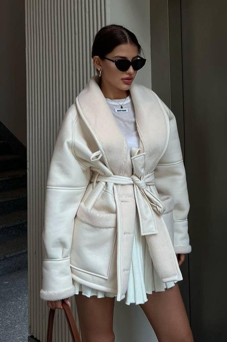 Long Sleeve Faux Shearling Coat