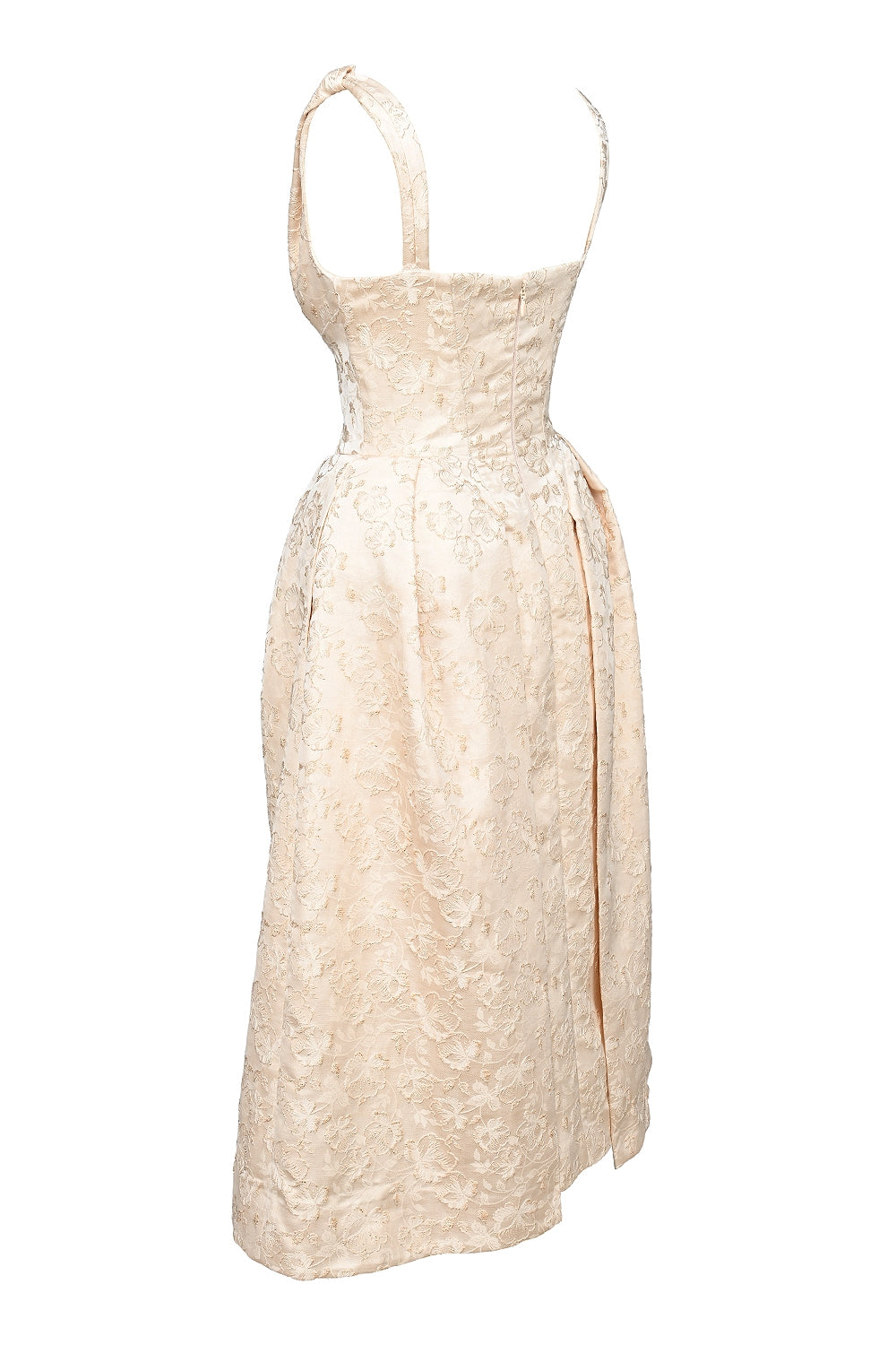 Metallic Floral Jacquard Deep V-Neck Pleated Fit and Flare Midi Dress 11