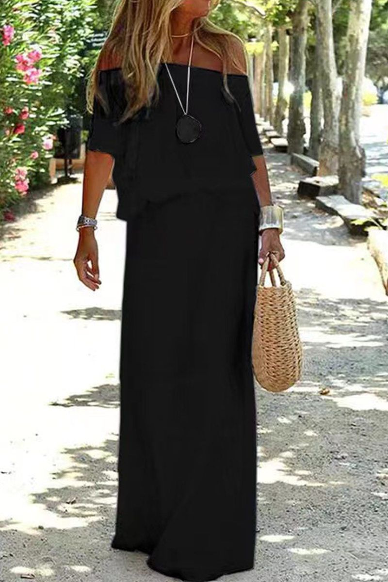 Off Shoulder Ruffle Flounce Tiered Maxi Dress