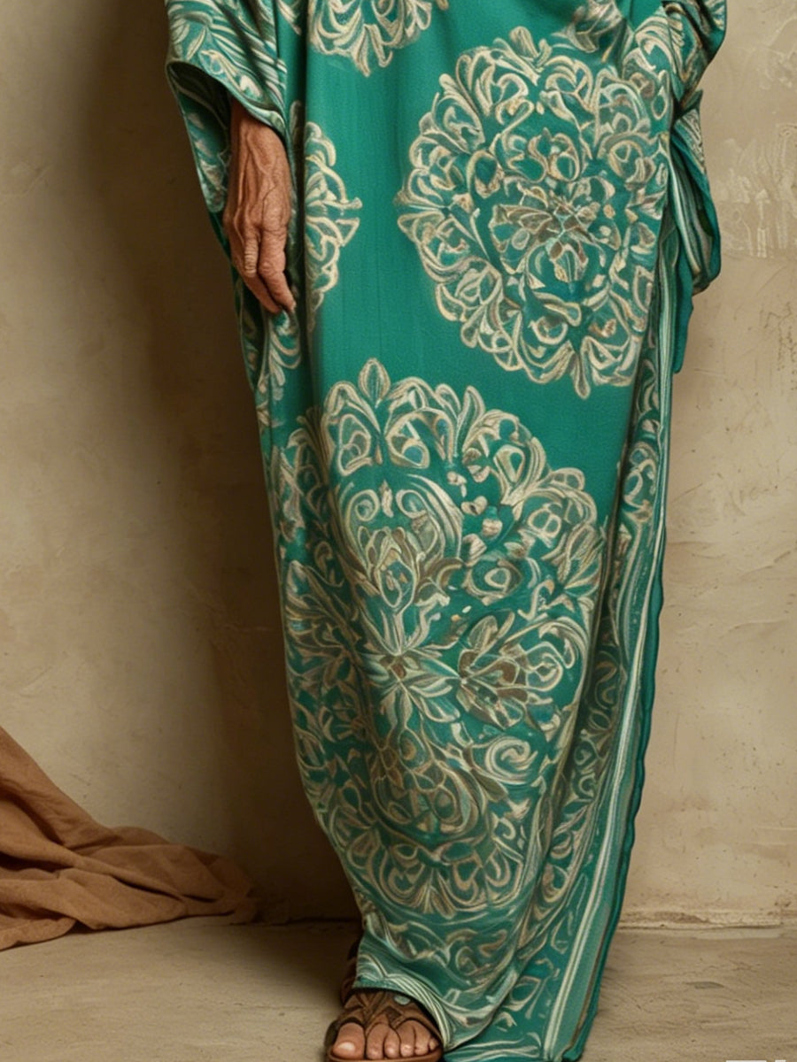 Resort Print Off-Shoulder Loose Print Maxi Dress