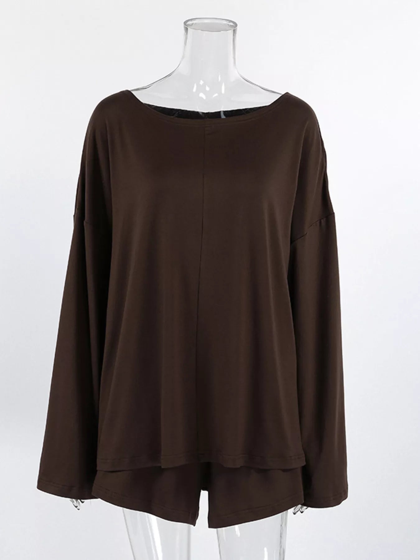 Oversized Long Sleeve Top and Shorts Lounge Set