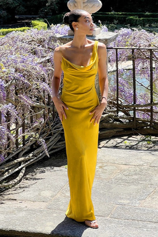 Backless Halter Satin Formal Dress