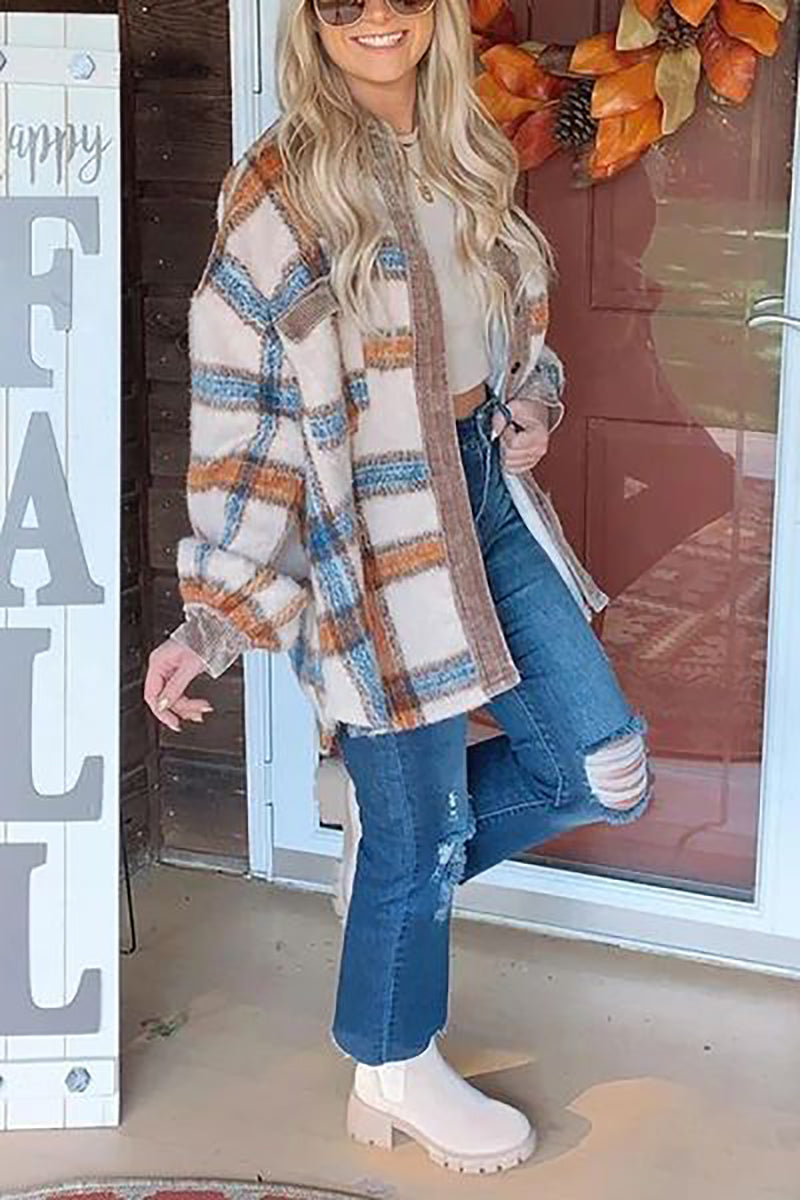 Plaid Pockets Button Jackets