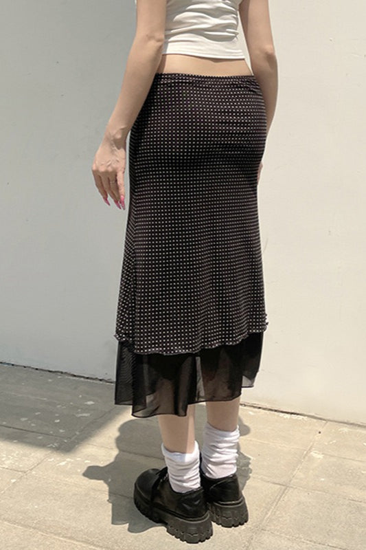 Polka Dot A-Line Mesh Midi Skirt