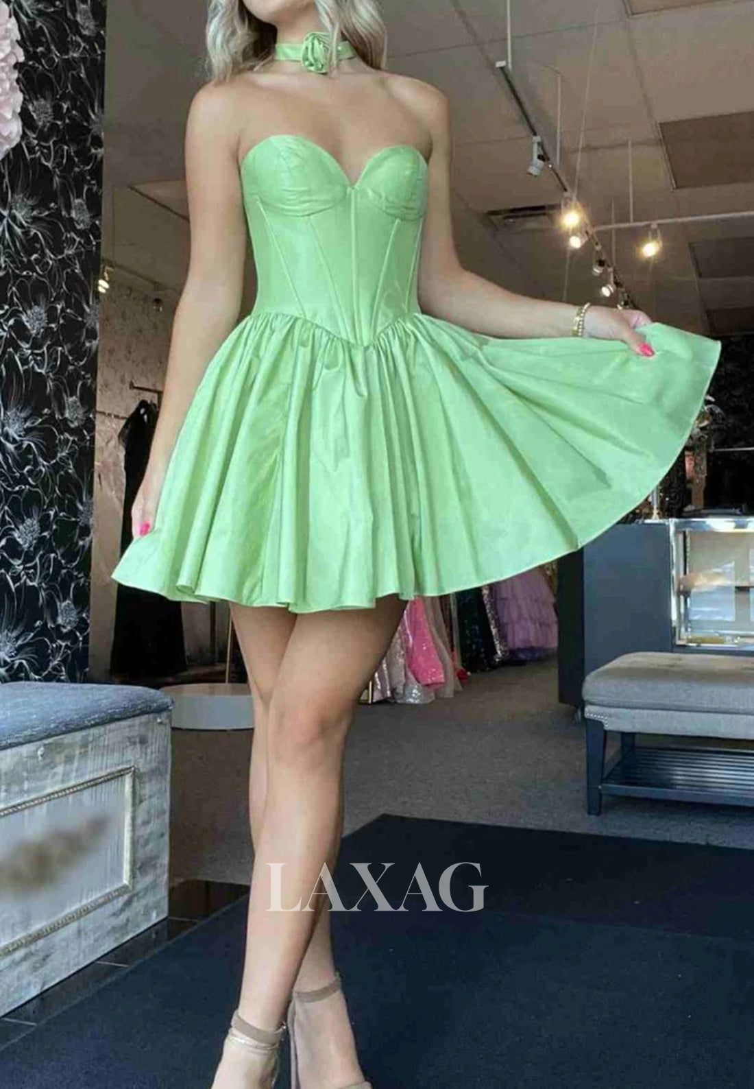 Off-Shoulder Sweetheart Sleeveless Satin Pleated A-Line Simple Party Homecoming Dress