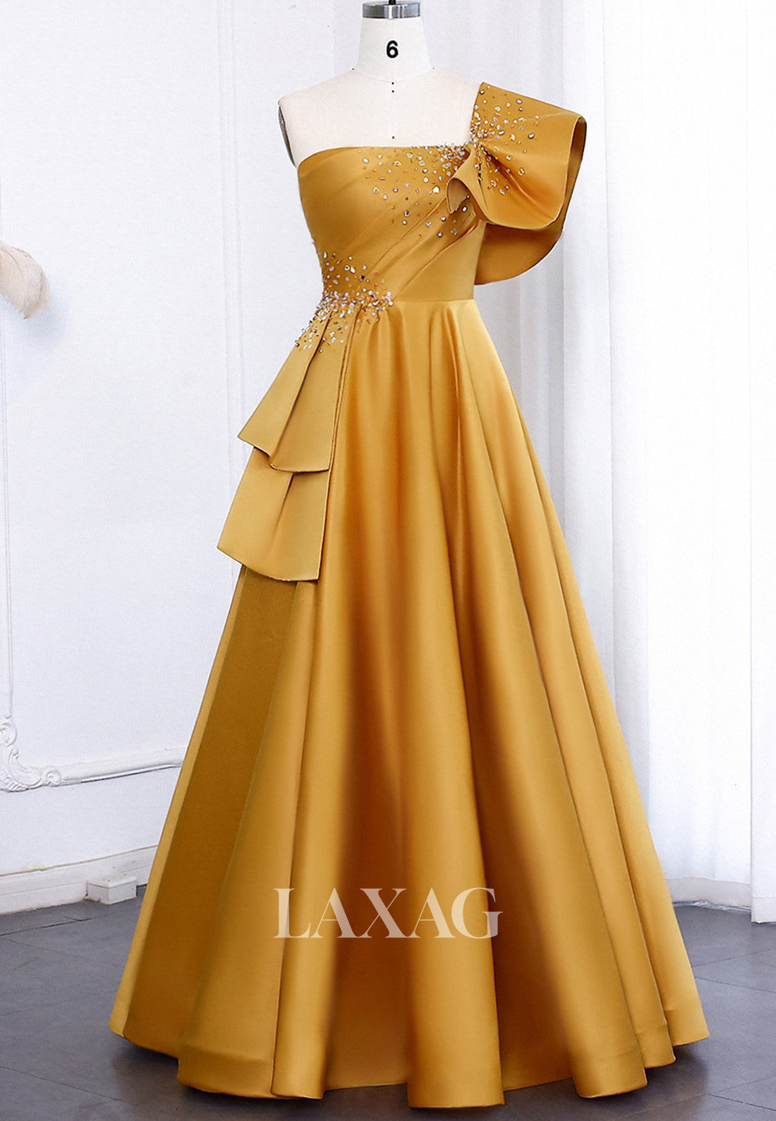 Tube Top Beaded Pleated Satin Formal Gowns Sleeveless Floor-Length A-Line Evening Dress