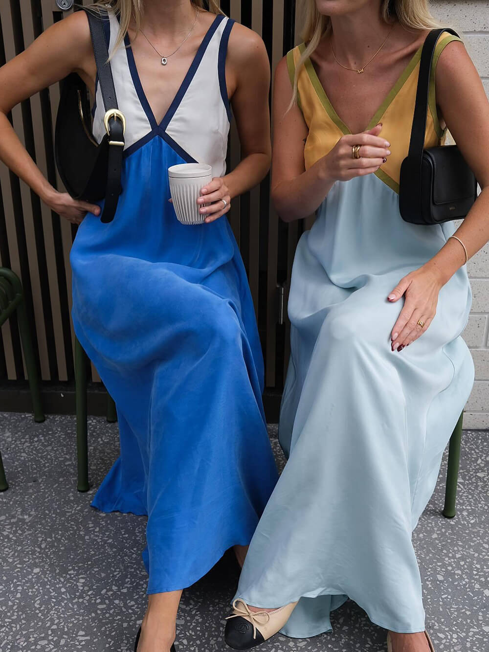 Splicing Chic V - neck Contrasting Color Dress