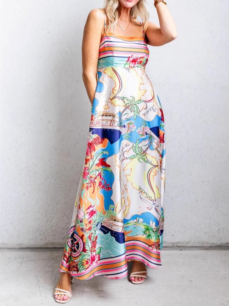 Printed painted holiday style suspender dress print