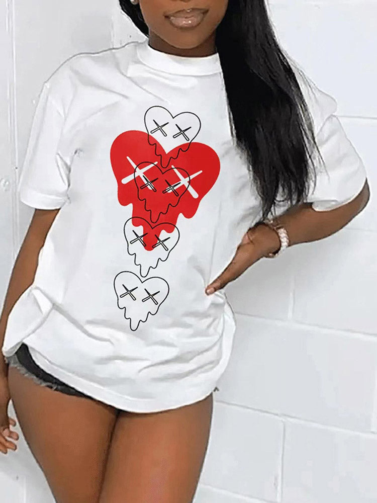 Dripping Heart Graphic Crew Neck Short Sleeve Oversized T-Shirt