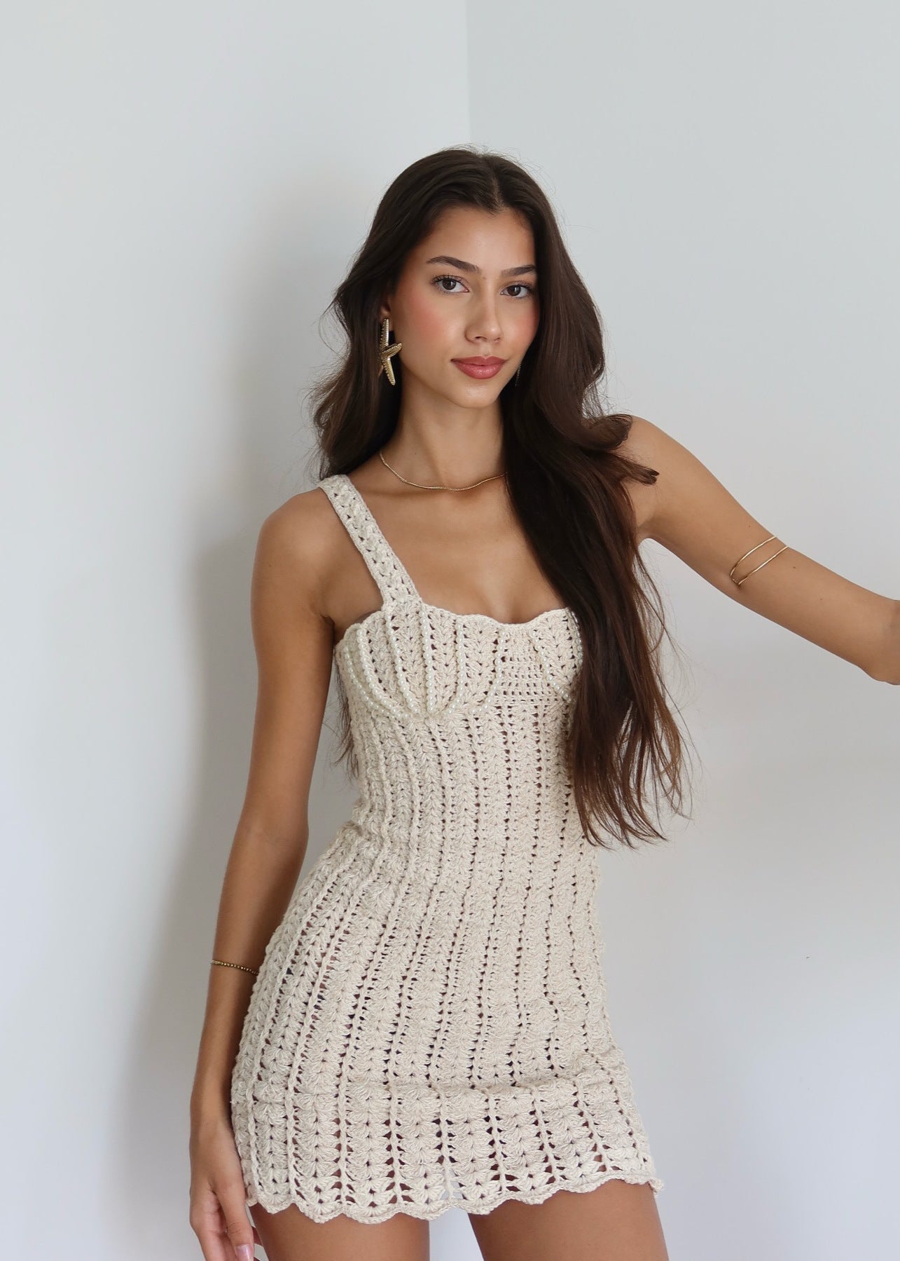 Crochet Knit Sweetheart Wide Strap Bodycon Mini Dress